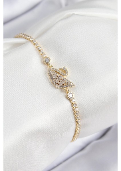 Pirinç Zirkon Taşlı Kuğu Renk Kadın Bileklik