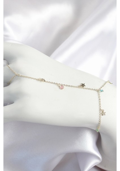 Pirinç Renkli Zirkon Taşlı Sallantılı Yıldızlı Renk Kadın Şahmeran