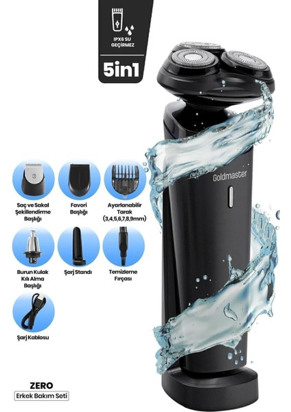 Zero Şarj Standlı Çok Fonksiyonlu Erkek Bakım Seti, 5'li GM8141