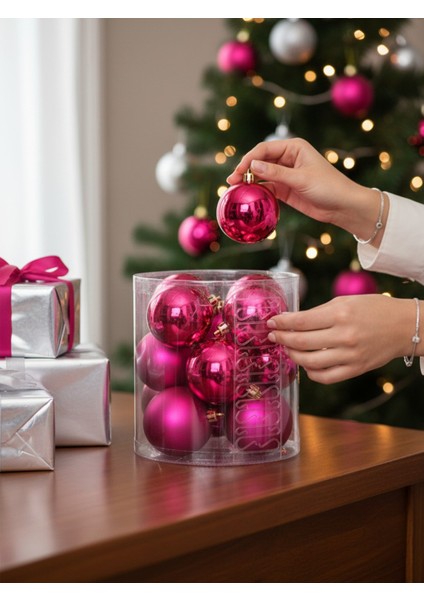 12'li Yılbaşı Ağacı Top Seti 6 cm - Ağaç Süsü (6 Parlak 6 Mat) Yılbaşı Dekorasyonu