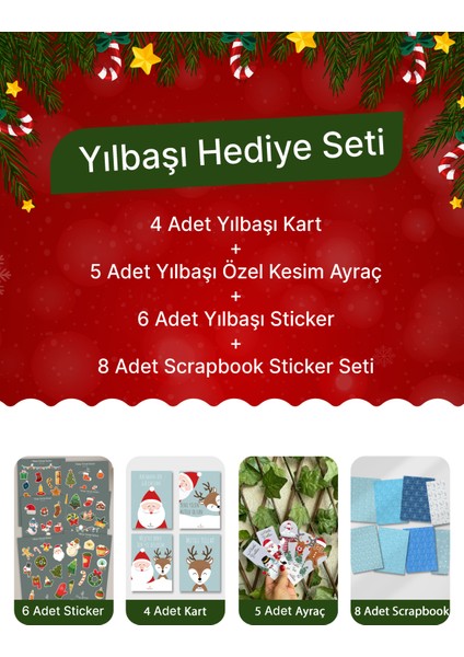 Yılbaşı Seti-2(6 Adet Sticker- 4 Adet Kart - 5 Adet Ayraç-8 Adet Scrapbook)