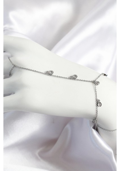 Pirinç Zirkon Taşlı Sallantılı Damla Gümüş Renk Kadın Şahmeran