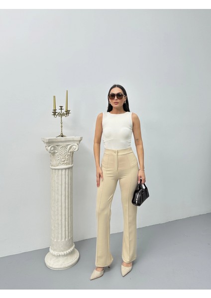 Düğmeli Palazzo Pantolon Bej P170091 modelleri