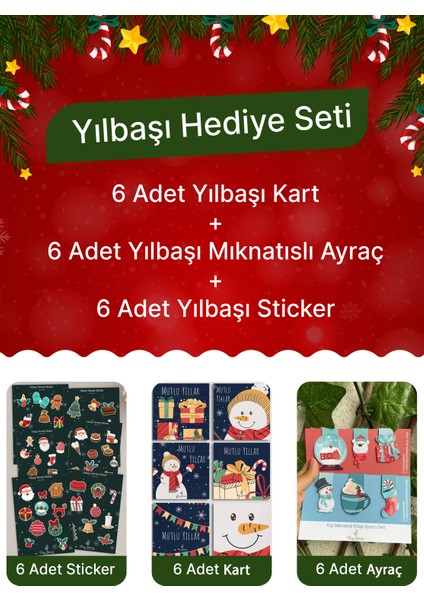 Yılbaşı Seti-1(6 Adet Kart-Ayraç-Sticker)