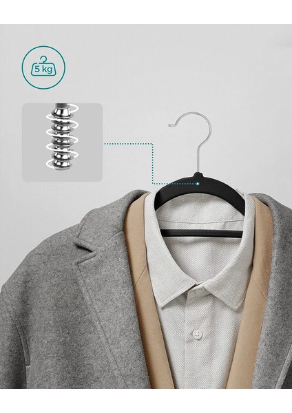 Songmıcs Kadife Elbise Askısı 20'li Set Kaymaz Küçük Bağlantı Çubuğu 360° Dönen Kanca 0,6 cm Kalın Yerden Tasarruf 43,5 cm Uzun Coats Pantolon Için Gümüş Siyah CRF20B fırsatları