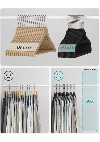 Songmıcs Kadife Elbise Askısı 20'li Set Kaymaz Küçük Bağlantı Çubuğu 360° Dönen Kanca 0,6 cm Kalın Yerden Tasarruf 43,5 cm Uzun Coats Pantolon Için Gümüş Siyah CRF20B indirimleri
