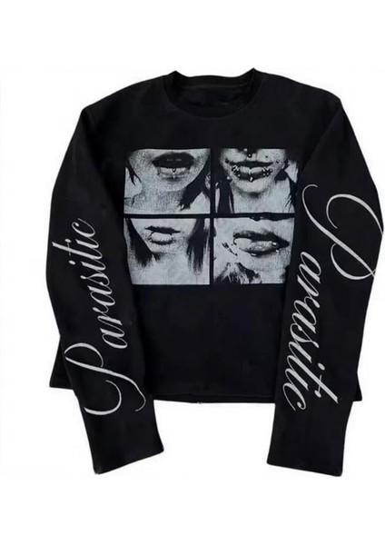 Siyah Paraesite Collage Y2K Unisex Sweatshirt modelleri