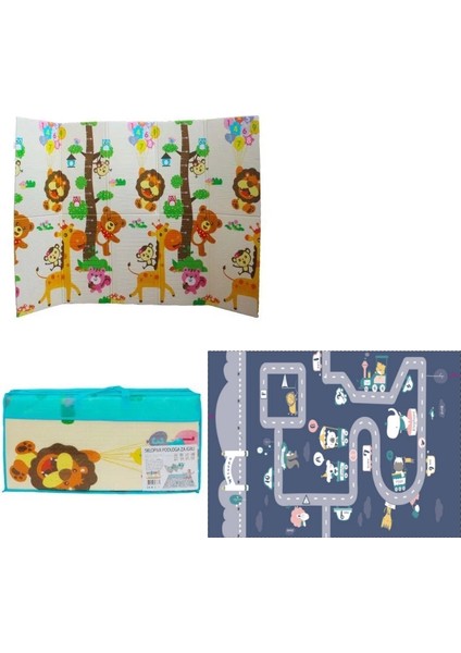 Çift Taraflı Premium Katlanabilir Oyun Matı Oyun Halısı 150*200*1 cm (Taşıma Çantalı)