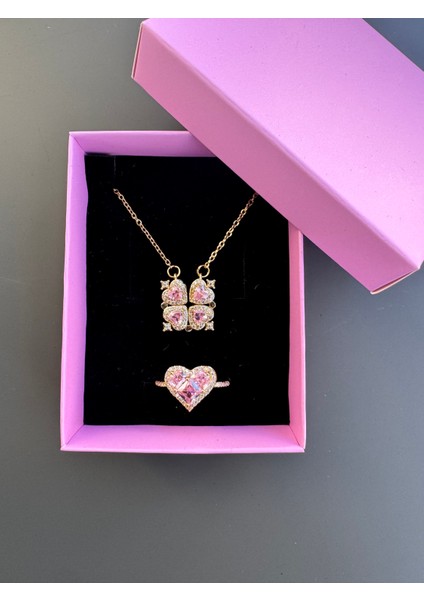 Mıknatıslı Açılabilir Gold Kolye Yüzük Seti Çelik