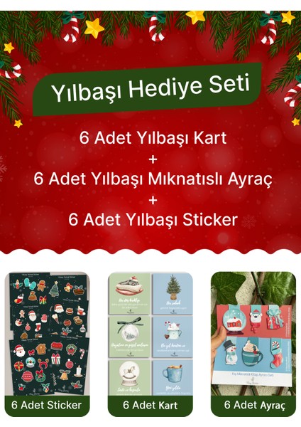 Yılbaşı Seti-1(6 Adet Kart-Ayraç-Sticker)