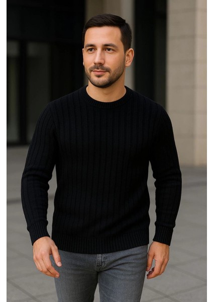 Erkek Fitilli Triko Kazak 3lü Set Bej Gri Siyah Regular Fit Bisiklet Yaka Triko Seti Kazak Modeli fırsatları