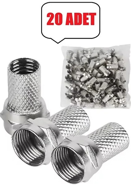 20 Adet Tv/uydu Anteni Koaksiyel Kablo F/f Konnektör Rg6 / U4 Uydu Anten Kablosu Vida Tipi Jak