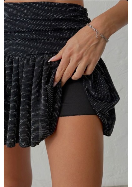 Simli Buzzy Kumaş Astarlı Kısa Volanlı Mini Etek fiyatları