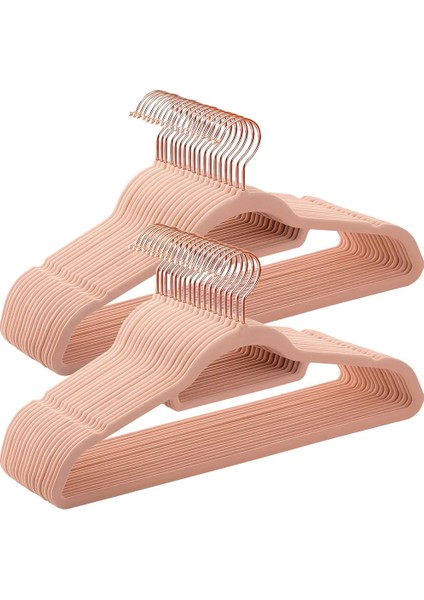 Songmıcs Kadife Elbise Askısı Seti, 50 Askı, Kaymaz Küçük Kravat Çubuğu 360 Döner Kanca, 0,6 cm Kalınlığında, Yer Tasarrufu Sağlar, Pembe Altın Açık Pembe