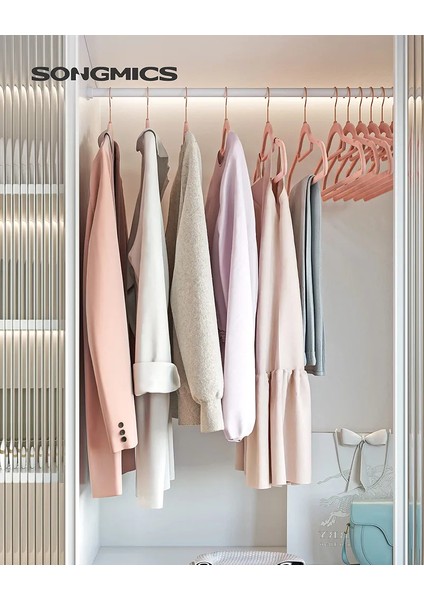 Songmıcs Kadife Elbise Askısı Seti, 50 Askı, Kaymaz Küçük Kravat Çubuğu 360 Döner Kanca, 0,6 cm Kalınlığında, Yer Tasarrufu Sağlar, Pembe Altın Açık Pembe fiyatları