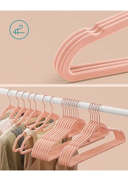 Songmıcs Kadife Elbise Askısı Seti, 50 Askı, Kaymaz Küçük Kravat Çubuğu 360 Döner Kanca, 0,6 cm Kalınlığında, Yer Tasarrufu Sağlar, Pembe Altın Açık Pembe modelleri