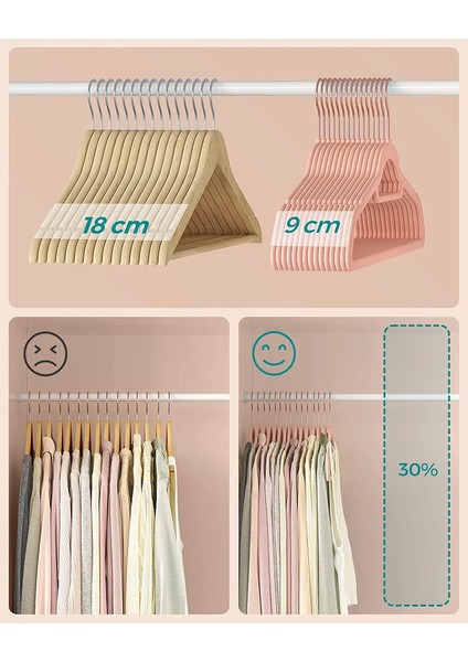 Songmıcs Kadife Elbise Askısı Seti, 50 Askı, Kaymaz Küçük Kravat Çubuğu 360 Döner Kanca, 0,6 cm Kalınlığında, Yer Tasarrufu Sağlar, Pembe Altın Açık Pembe indirimleri