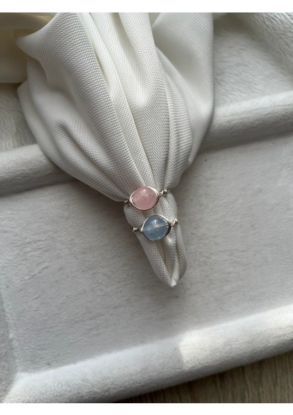 8 mm Akuamarin & Pembe Kuvars Taşı Gümüş Renk Tel Yüzük El Yapımı modelleri