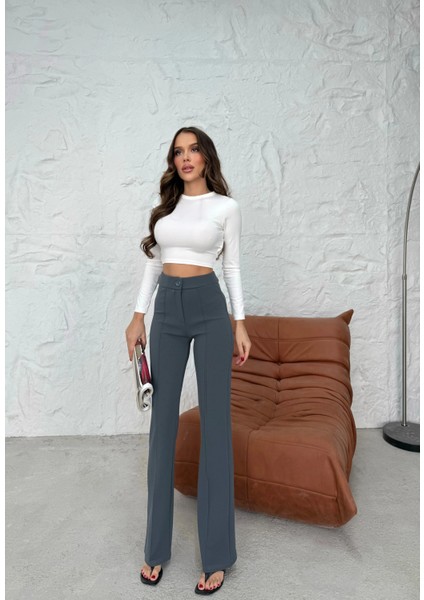 Düğmeli Palazzo Pantolon Füme P170091