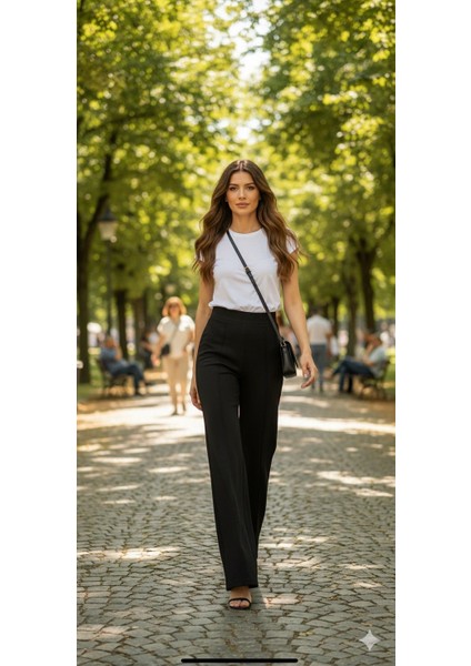 Palazzo Krep Yüksek Bel Pantolon