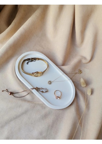 Dekoratif Beton Oval Sunumluk Takı Tabağı, Yağdanlık, Saksılık, Mumluk, Tütsülük