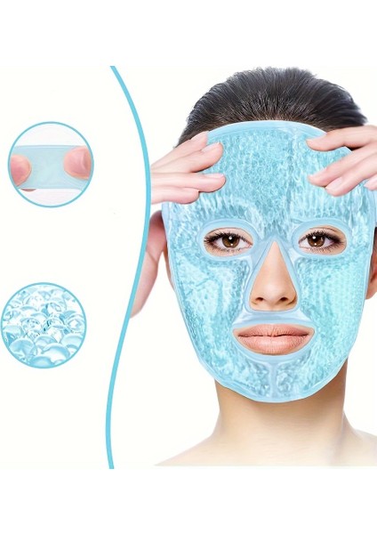 Terapi Jel Yüz Maskesi Soğuk ve Sıcak Boncuklu Ayarlanabilir Maske (Mavi)