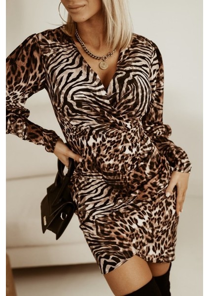 Kadın Uzun Kollu Kruvaze Yaka Mikro Elbise fiyatları