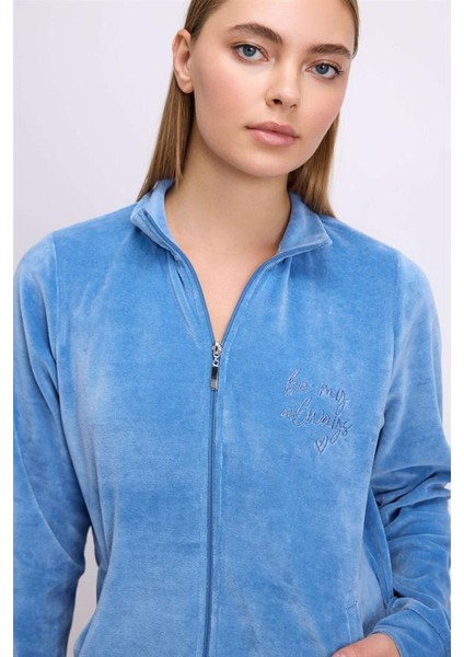 Uzun Kollu Fermuarlı Kadife Sweatshirt ve Pantolon Pijama Takımı fiyatları