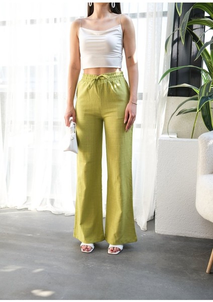 Beli̇ Lasti̇kli̇ ve Bağcikli Keten Pantolon modelleri