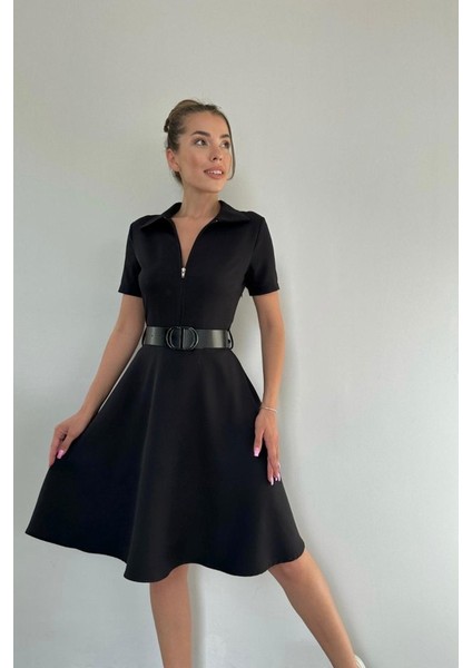 Siyah Kemerli Spor Elbise