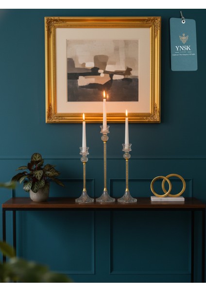 Luxury | Versailles | Zarif 3'lü Kristal Şamdan Seti (25-33-42 Cm) | Dekoratif Mumluk Takımı fiyatları