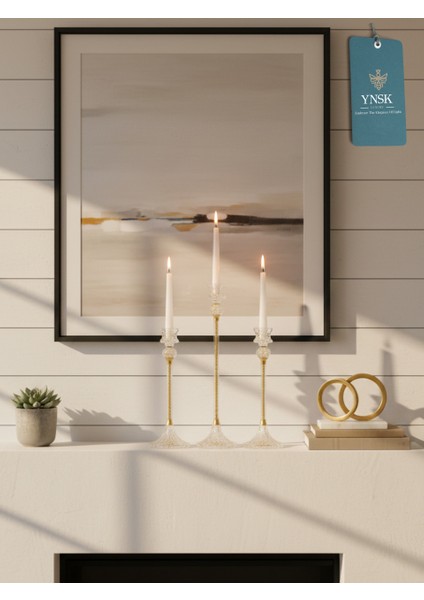 Luxury | Versailles | Zarif 3'lü Kristal Şamdan Seti (25-33-42 Cm) | Dekoratif Mumluk Takımı modelleri