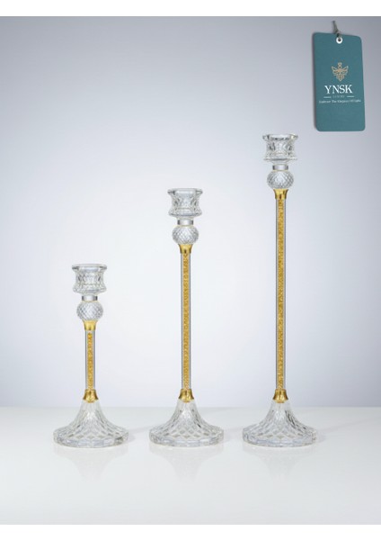 Luxury | Versailles | Zarif 3'lü Kristal Şamdan Seti (25-33-42 Cm) | Dekoratif Mumluk Takımı indirimleri