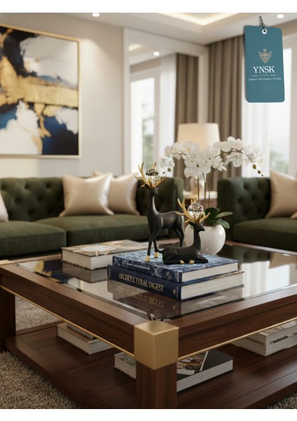 Luxury | Forest | Lüks 2'li Gold Boynuz Geyik Kristal Küre Detaylı Dekor Obje fiyatları