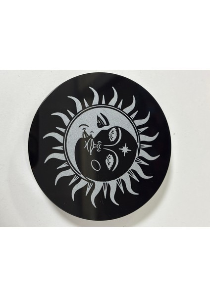 Obsidyen Ayna Güneş ve Ay Sembolü Gümüş modelleri