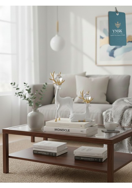 Luxury | Forest | Lüks 2'li Gold Boynuz Geyik Kristal Küre Detaylı Dekor Obje fiyatları