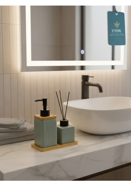 Luxury | Lotion | Lüks Banyo Seti, Seramik Sıvı Sabunluk, Seramik Oda Kokusu Şişesi, Bambu Tepsi fiyatları