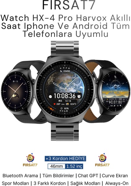 Fırsat7 Watch Hx-4 Pro Harvox Akıllı Saat Iphone ve Android Tüm Telefonlara Uyumlu