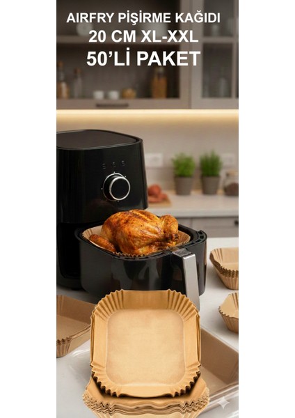 50'li Kullan At Aırfry Pişirme Kağıdı 20 cm Xl-Xxl Kare Su Geçirmez