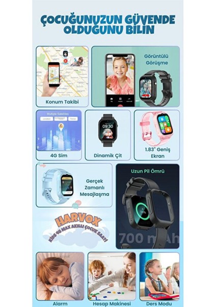 Hx Kids 4g Max Sim Kartlı Harvox Akıllı Çocuk Saati Gps Konum Takibi Görüntülü KONUŞMA4G Btk Kayıtlı fiyatları