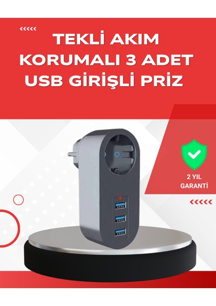 2500W Güç Destekli Akım Korumalı Priz – 3 USB Çıkışlı