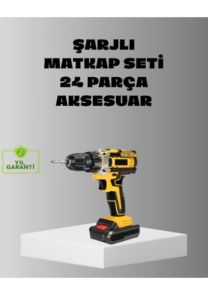 Şarjlı Darbeli Matkap Seti – 2 Bataryalı, 24W Güç, 24 Parça Aksesuar, LED Işıklı