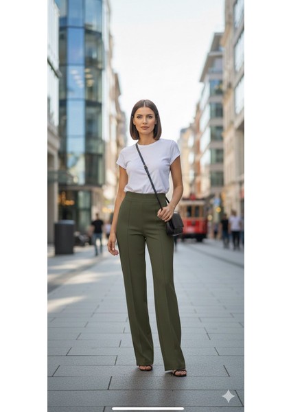 Palazzo Krep Yüksek Bel Pantolon