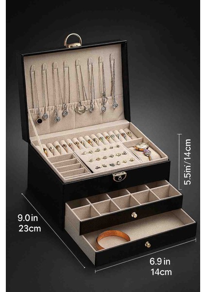 Premium Siyah Deri Dış Kaplama, Kadife Iç Tasarım – Çok Katlı Takı Kutusu ve Düzenleyici fiyatları