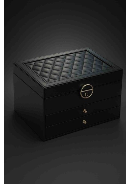 Premium Siyah Deri Dış Kaplama, Kadife Iç Tasarım – Çok Katlı Takı Kutusu ve Düzenleyici modelleri