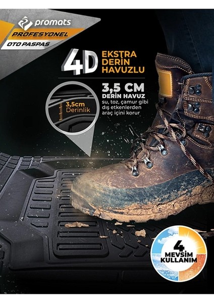 Dacia Duster 2 Wd (4x4) 2016 Uyumlu 3,5 cm Derin Havuzlu 5 Parça Pro Siyah Oto Paspas Seti fiyatları