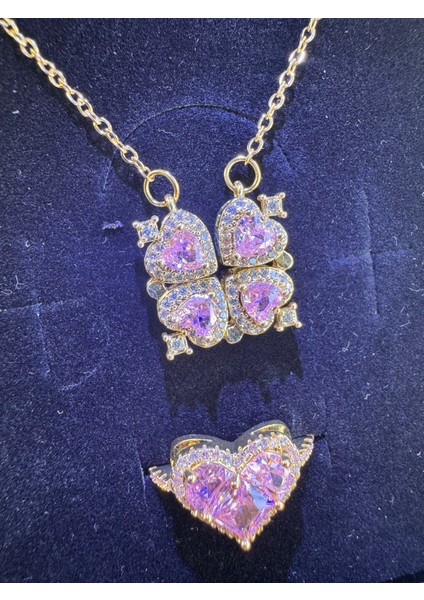 Işıklı Kutuda Mıknatıslı Yonca Kolye-Yüzük Seti Çelik fiyatları