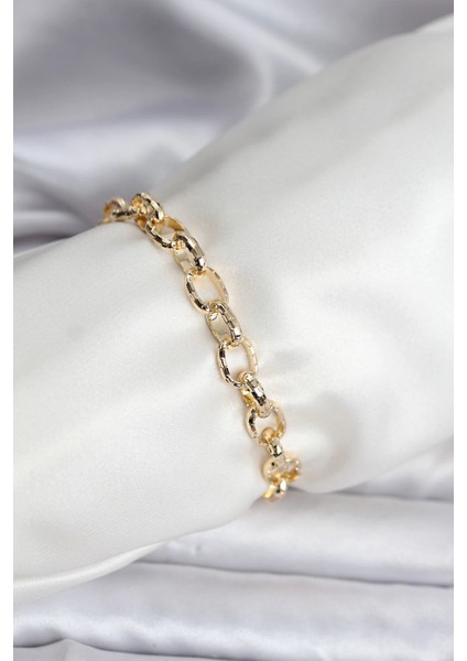 14K Renk Kaplama Lazerli Zincir cm Kadın Bileklik