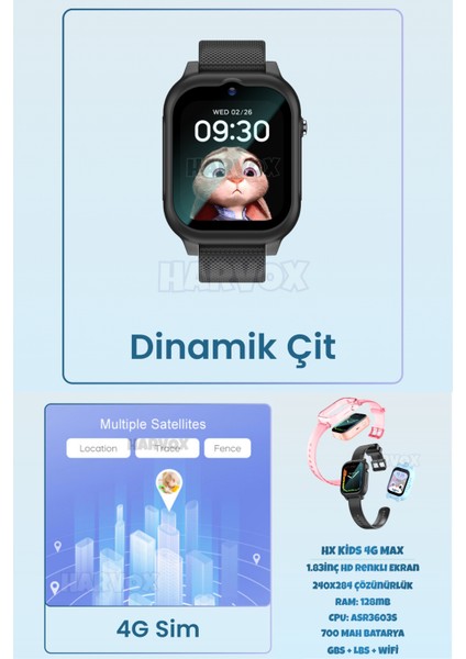 Hx Kids 4g Max Sim Kartlı Harvox Akıllı Çocuk Saati Gps Konum Takibi Görüntülü KONUŞMA4G Btk Kayıtlı