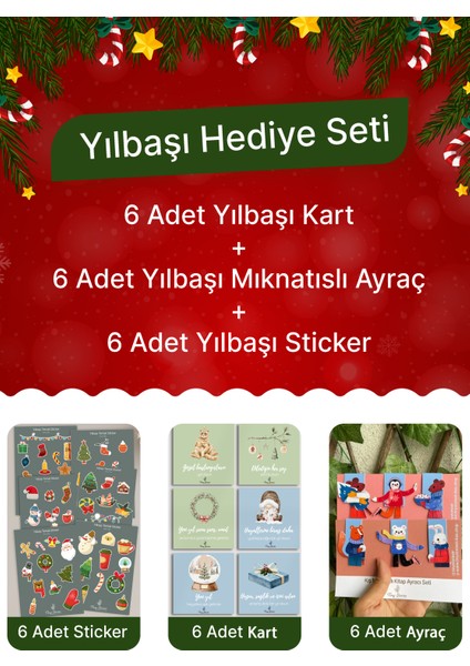 Yılbaşı Seti-1(6 Adet Kart-Ayraç-Sticker)